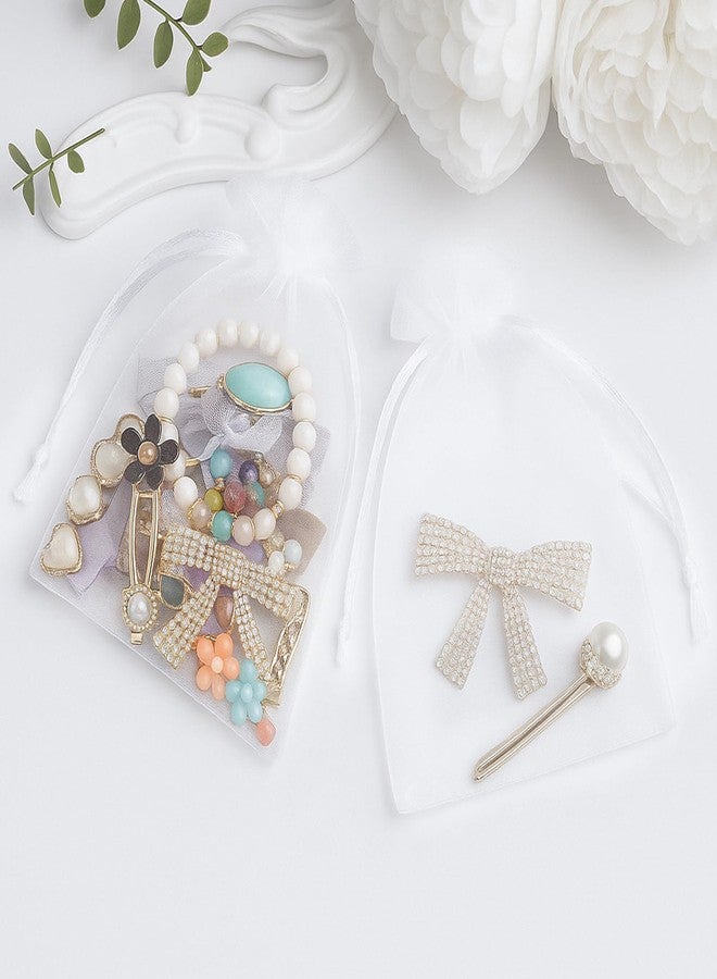 g2 بلس مجموعة G2PLUS من 25 كيسًا أبيض من الأورجانزا، مقاس 5×7 بوصات، أكياس مجوهرات شبكية شفافة، أكياس هدايا من الأورجانزا برباط، مناسبة للحلوى والمجوهرات وهدايا حفلات الزفاف. - Image 5